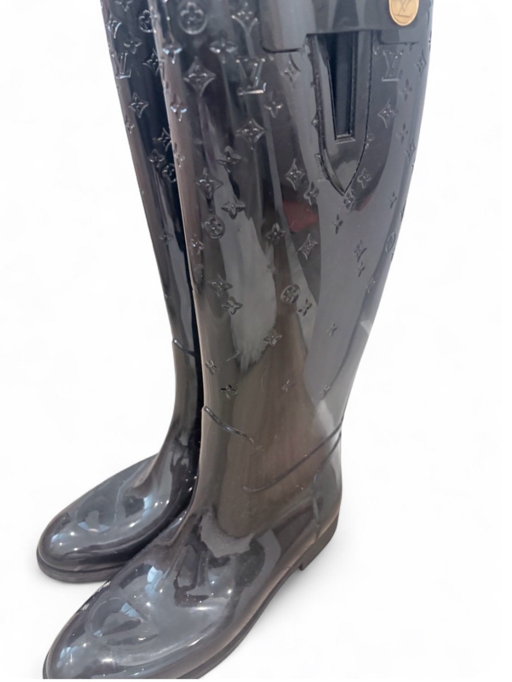 Louis Vuitton Glossy Black Monogram Rain Boots